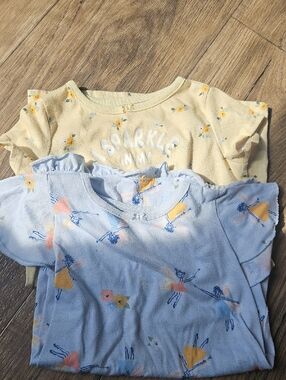 Girls' Short Sleeve Ruffle Nightgown Set - Yellow & Light Blue Floral & Fairies